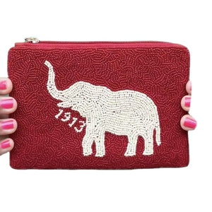 Beaded embroidery coin pouch for women girls mini zipper coin purse black <b>sequins</b> <b>red</b> seed beads - Product Image 1