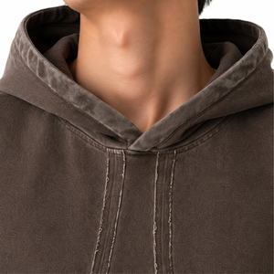 Sweat à capuche zippé en polaire surdimensionné pour homme, style streetwear épais, effet vintage délavé, coupe décontractée, mode hiver, poche, logo personnalisé - Product Image 4
