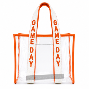 Bolsa Transparente para Estadio, Color Naranja, para el Día del Partido, Personalizada, de PVC, para Fanáticos del Deporte, Aprobada para Estadios, con Correa de Cuentas - Product Image 1