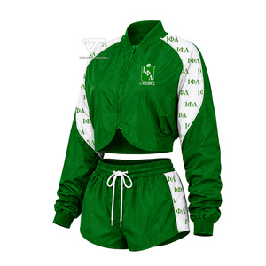 Wholesale Greek Iota Phi Lambda Sorority Clothing Women’s 2 Piece Cropped Tracksuit Set Athletic Windbreaker <b>Jacket</b> and <b>Shorts</b> - Product Image 1