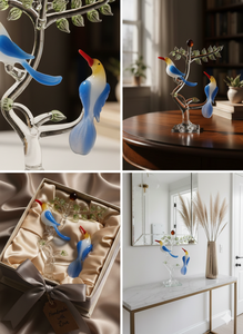 Figurine artisanale en verre d'oiseaux amoureux sur un arbre, décoration de luxe pour la maison, cadeau, objet de décoration, anniversaire de mariage, Saint-Valentin, export, présentation de table - Product Image 5