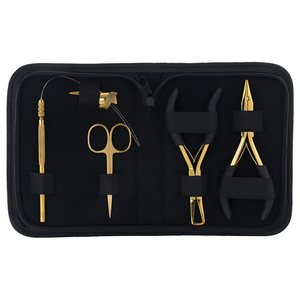 Nouvel arrivage : Kit d'outils pour extensions capillaires en or, fabriqué au Pakistan, avec pinces, ciseaux, aiguille à boucle et étui en acier inoxydable - Product Image 1