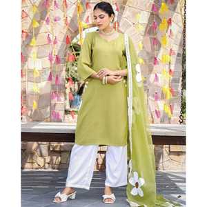 Conjunto de Traje de Rayón Pintado a Mano para Mujer, Talla XS, Color Verde, Marca Nimrat - Product Image 5