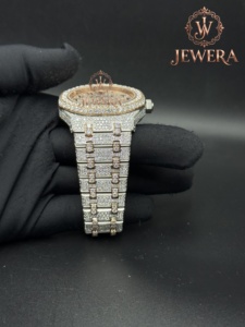 Export Quality Mens Luxury Full Diamond Stainless Steel <b>Watch</b> 41mm <b>Case</b> Analog Mechanical Auto Blue Glass Butterfly Clasp Date - Product Image 5