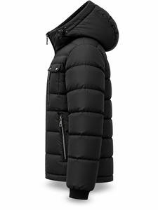 <b>Men's</b> Black Hooded Puffer <b>Jacket</b> Winter Warm Windproof Waterproof Quick Dry Zipper <b>Smart</b> Casual Regular Fit Polyester Wadding - Product Image 3