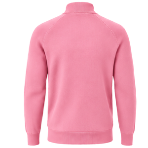 Cárdigan de punto para hombre con cuello alto y cremallera, mangas largas, puños y bajo acanalados, suéter rosa con bolsillos laterales, diseño de ajuste clásico - Product Image 2