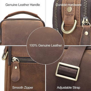 <b>Men</b>’s Genuine Leather Messenger <b>Bag</b>, Small Crossbody Shoulder <b>Bag</b>, Compact Casual Purse for Business <b>Travel</b> and Everyday Use - Product Image 5