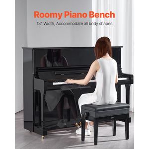 Panca per Pianoforte con Altezza Regolabile 56x33x49-58 cm, Cuscino Imbottito e Vano Portaoggetti, Accessorio per Strumenti Musicali - Product Image 2