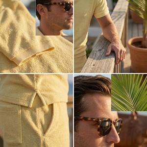 Conjunto de Dos Piezas Personalizado para Hombre en Color Amarillo Pastel, Tela de Rizo de Algodón Premium, Camisa Polo y Pantalones Cortos a Juego, Ropa para Vacaciones - Product Image 4