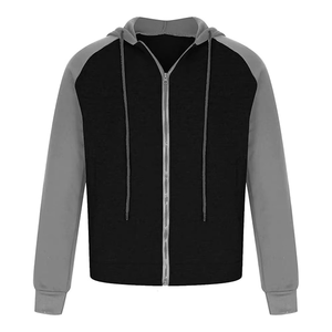Sudadera con Capucha y Cremallera para Hombre, Gris Azul, Manga Raglán, Corte Ajustado, Informal, Tejida, Transpirable, para Otoño - Product Image 3