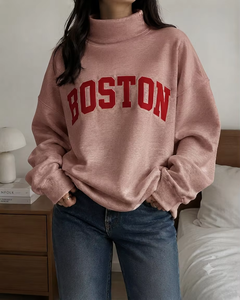 Sweat-shirt oversize en mélange de coton pour femme, col montant, manches longues, coupe décontractée, style streetwear, broderie tie-dye - Product Image 1