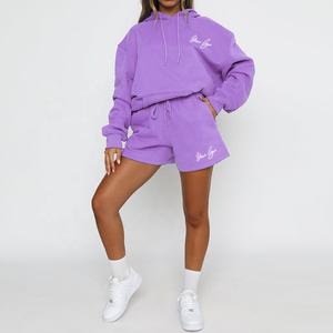 Conjunto de dos piezas con capucha y pantalones cortos de mujer a la moda con logotipo personalizado para ropa de niña - Product Image 6