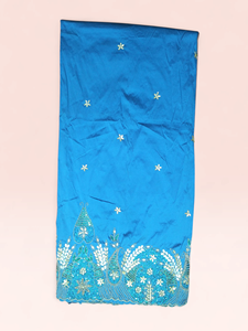 Royal Blue Luxury Anti-static 100% Polyester Beaded George <b>Fabric</b> Floral Crystal Embroidery for Nigerian Bridal Wedding Party - Product Image 2