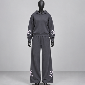 Ensemble de survêtement décontracté pour femme, automne, respirant, à capuche, en polaire, 100% nylon, 2 pièces, pour la gym, l'entraînement, le fitness, le jogging - Product Image 1