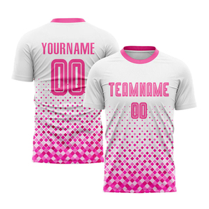 Custom White Pink Printed Short Sleeve Soccer Uniform Jersey 100% Polyester Quick Dry Breathable Anti-uv V-neck Adjustable Strap - Product Image 6