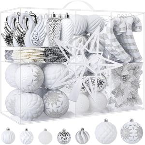 Set di 128 Palline di Natale Infrangibili in Plastica con Fiori e Nastro, Decorazioni per Albero di Natale - Product Image 2