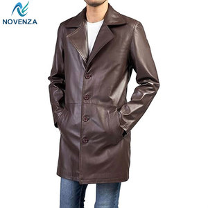 Modern Leather Coat <b>Men</b> Premium <b>Winter</b> Trench Jacket Reversible Warm Lined Button Front for Daily Business Casual Wear - Product Image 2