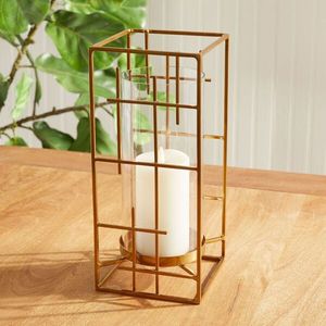 Décoration d'intérieur et d'extérieur : Bougeoirs personnalisés en métal et verre dorés, style farmhouse, pour sol et suspension, pour la décoration - Product Image 6