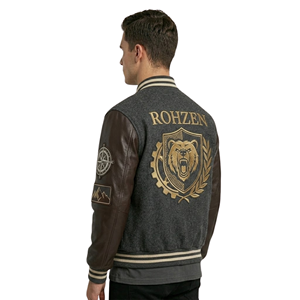 High Quality ODM OEM Customized Wool Leather Varsity Bomber Jacket Personalized Embroidered Logo Unisex Streetwear Coat - Product Image 6