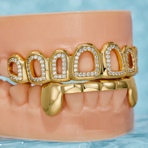 Grillz personnalisé à face ouverte en argent 925 et or 18 carats avec diamant rond taille brillant et moissanite pour mariage ou cadeau - Product Image 6