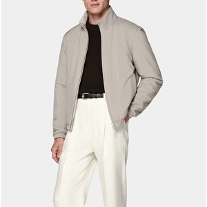 <b>Men's</b> <b>Light</b> Gray Bomber <b>Jacket</b> Stand Collar Zipper Closure Casual Regular Fit Autumn Wear Windproof Polyester Wadding - Product Image 3