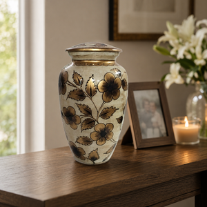 Handcrafted Aluminum Cremation Urn for Human Ashes Floral <b>Memorial</b> <b>Keepsake</b> Secure Lid Elegant Funeral Burial Remembrance - Product Image 3