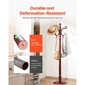 Appendiabiti da terra in legno con 11 ganci e base pesante, ganci da parete e appendiabiti per ingresso, corridoio o camera da letto - Product Image 3