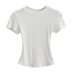 Womens Cropped Short Length Tshirt 180gsm O-neck Slim Fit Custom logo Screen Print Streetwear Knitted Women <b>Top</b> - Product Image 3
