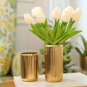 Ensemble de 2 vases de sol en métal cannelé - Laiton rustique et fer pour salon - Product Image 2