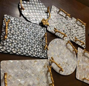 Plateau de service MOP de qualité supérieure fabriqué à la main avec incrustation de nacre et de résine Taille personnalisée pour hôtels et restaurants - Product Image 2