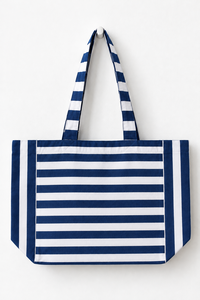 Bolsa de Lona a Rayas Blancas y Moradas, de Gran Capacidad, con Parte Superior Abierta, para Compras, Playa y Viajes - Product Image 3