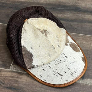 Precio de fábrica 2026 Gorra trucker de cuero genuino con pelo de vaca, estilo western, ajustable, malla, marrón, rústica, vaquera, a la moda - Product Image 5