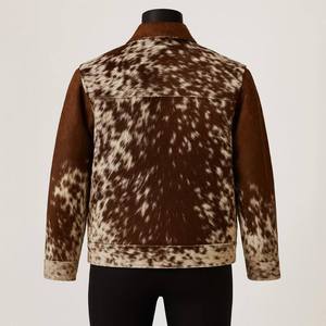 Veste de moto en cuir de vache véritable, faite à la main, avec fermeture à boutons brodés, motif animalier, col montant, pour femme. - Product Image 3