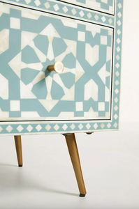 Coffre de rangement de salon de style Mid-Century Modern avec incrustations en os et motifs géométriques, 5 tiroirs, aux prix les plus bas - Product Image 6