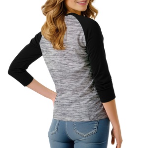 T-shirts de baseball pour femmes de haute qualité en gros, classiques, à manches raglan contrastées, personnalisables, unis, pour le sport et les loisirs - Product Image 2