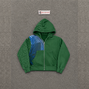 Sweat à capuche zippé vert respirant et oversize, style streetwear décontracté, essentiel urbain, élégant, en polaire, polyester, imprimé, manches classiques - Product Image 5