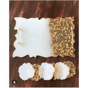 New Round Geode Resin Serving Tray With Metal Handles Black <b>Silver</b> Quartz Pattern Decorative Tray For <b>Coffee</b> <b>Table</b> Home Decor - Product Image 4