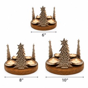 Porte-bougie en bois avec arbres de Noël en métal, bol à bougie chauffe-plat, centre de table rond, décoration festive pour la maison - Product Image 4