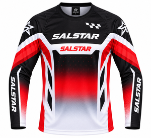 Maillot de moto Salstar pour homme à manches longues, rouge, noir, blanc, sublimation, séchage rapide, toutes saisons, chemise de course - Product Image 1
