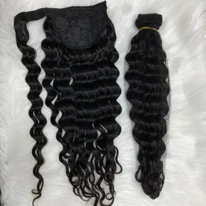Оптовая продажа, волосы с глубоким волнистым конским хвостом-вьетнамские вьющиеся волосы-естественный цвет-волосы remy простые в использовании