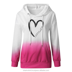 Sudadera con capucha para mujer, jersey informal de manga larga con estampado de corazones en azul degradado y blanco, con bolsillos, ropa de otoño - Product Image 6