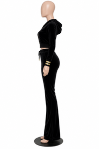 <b>Women's</b> <b>Velvet</b> 2-Piece Tracksuit Set Hooded Crop <b>Top</b> Full Length Pants Solid Color Casual All Seasons Regular Fit - Product Image 3