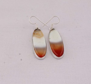 925 <b>Sterling</b> <b>Silver</b> Red and White Banded Agate <b>Earrings</b> Natural Gemstone Long Oval <b>Dangle</b> <b>Earrings</b> Handmade Jewelry Wholesaler - Product Image 4