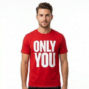Camiseta Roja Personalizada con Logotipo para Mujer, Estampado de Letras 'Only You', Cuello Redondo de Algodón, Venta al Por Mayor Directa de Fábrica - Product Image 1