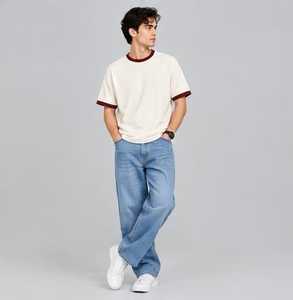 Men's for Short Sleeve T-Shirt <b>Red</b> Contrast Trim Front Regular Fit 100% Cotton Casual O-Neck Jersey <b>Top</b> Quick Dry Breathable - Product Image 6