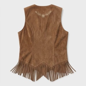 Gilet en cuir et fourrure pour homme, style western, écologique, coupe-vent, chauffant, streetwear, brodé, bohème, festival - Product Image 2