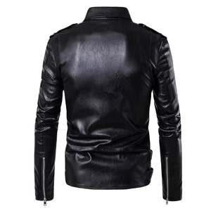 Custom Mens PU Leather Biker Jacket Asymmetrical Zip Belted Slim Fit Motorcycle Jacket Punk Style OEM - Product Image 2