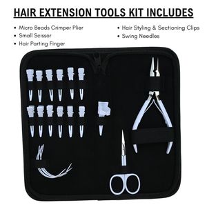 Professional Hair Extension Tool Kit with Microbead Crimper Plier Scissor C Type <b>Needles</b> Parting Nail Finger Duckbill Clips - Product Image 2
