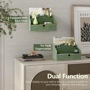 Premium Vintage Handmade Wood Desk Organizer Caddy with <b>Drawer</b> Mail Document Sorter Letter Tray Pen Holder <b>Storage</b> <b>Box</b> Wholesale - Product Image 3