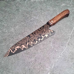 Premium Handmade Copper Damascus Pattern Outdoor Chef <b>Kitchen</b> Knife With Stabilized Wood Handle For <b>Camping</b> And Travel Cooking - Product Image 1